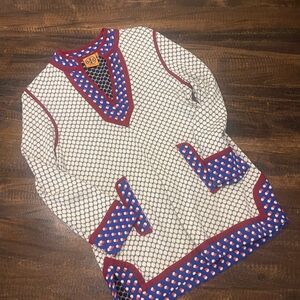 Tory Burch Red and Blue Tunic Sweater